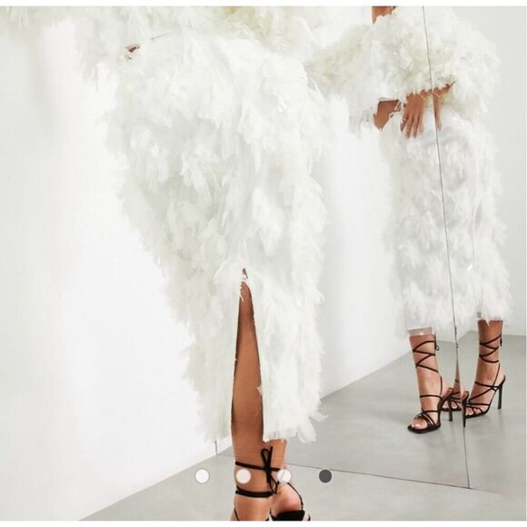 NEW ASOS Edition Pencil MIDI Skirt Textured Sequin Mesh Ivory size 6 - Picture 2 of 11